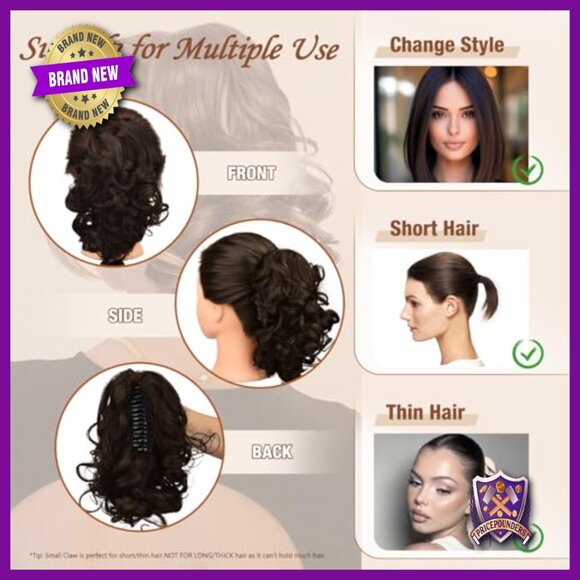 Human Hair Ponytail Extension Clip Curly Short Layered Volume main image 4